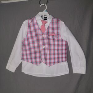 Happy Fella Boys Dress Shirt Pink Vest And Clip On Tie Boys Size 6 Cute Preppy